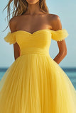 Off The Shoulder Daffodil A Line Tulle Prom Dress