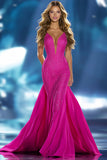 Sparkly Hot Pink Mermaid Prom Dress With Cape