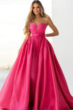 Strapless Hot Pink A Line Ruched Prom Dress