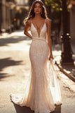 Sparkly Mermaid Ivory Prom Dress With Appliques