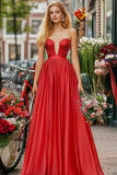 Strapless Red A Line Long Prom Dress