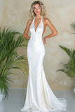 Stylish White Halter Mermaid Satin Maxi Wedding Dress