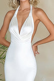 Stylish White Halter Mermaid Satin Maxi Wedding Dress