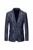 Dark Navy Jacquard Notched Lapel Men's Blazer