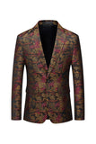 Brown Fitted Floral Notched Lapel Men's Blazer