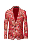 Red Floral One Button Fitted Notched Lapel Men's Blazer