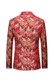 Red Floral One Button Fitted Notched Lapel Men's Blazer