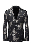 Black Peaked Lapel Floral Men's Blazer
