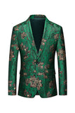 Green Floral Notched Lapel One Button Men's Blazer