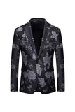 Black Floral Peak Lapel One Button Men's Blazer