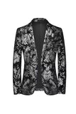 Black Golden Single Breasted Notched Lapel Printed Men's Prom Blazer