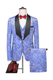 Purple Single Breasted Shawl Lapel Printed 3 Pieces Men's Prom Suits