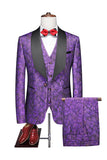 Purple Single Breasted Shawl Lapel Printed 3 Pieces Men's Prom Suits