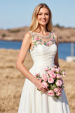 Floral White A Line Long Wedding Dress