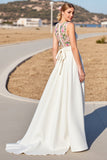 Floral White A Line Long Wedding Dress