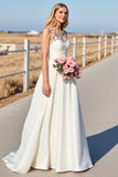 Floral White A Line Long Wedding Dress