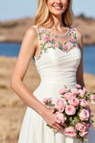 Floral White A Line Long Wedding Dress