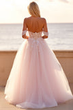 Off The Shoulder A Line Blush Wedding Dress