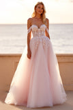 Off The Shoulder A Line Blush Wedding Dress