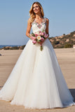 White A Line Wedding Dress with Flowers