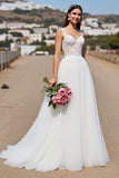 Elegant A Line White Wedding Dress with Appliques