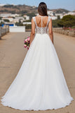 Elegant A Line White Wedding Dress with Appliques