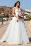 White Lace A Line Floor Length Wedding Dress