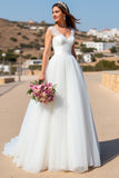 White Lace A Line Floor Length Wedding Dress