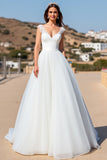 White Lace A Line Floor Length Wedding Dress