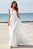White A Line Square Neck Long Wedding Dress