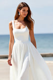 White A Line Square Neck Long Wedding Dress