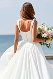 White A Line Square Neck Long Wedding Dress