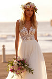 White Spaghetti Straps Tulle A Line Long Wedding Dress With Appliques