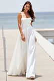 White A Line Spaghetti Straps Long Wedding Dress