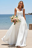 Spaghetti Straps White A Line Long Wedding Dress