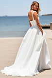Spaghetti Straps White A Line Long Wedding Dress