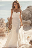 White Spaghetti Straps Mermaid Long Wedding Dress