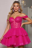 Off The Shoulder Corset A Line Fuchsia Homecoming Dress