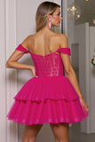 Off The Shoulder Corset A Line Fuchsia Homecoming Dress