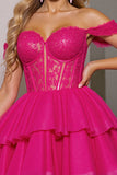 Off The Shoulder Corset A Line Fuchsia Homecoming Dress