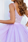 Lilac Corset Sequin A Line Homecoming Dress