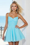 Blue A Line Ruched Homecoming Dress With Bow
