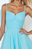 Blue A Line Ruched Homecoming Dress With Bow