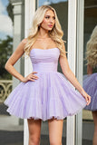 Lilac A Line Strapless Mini Homecoming Dress