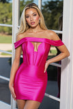 Off The Shoulder Fuchsia Bodycon Keyhole Homecoming Dress