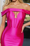 Off The Shoulder Fuchsia Bodycon Keyhole Homecoming Dress