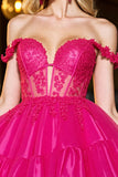 Off The Shoulder A-Line Corset Appliques Fuchsia Homecoming Dress