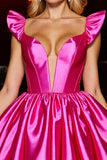 Sparkly A Line Ruffled Fuchsia Homecoming Dress With Bow
