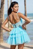 Light Blue Corset Tiered Mini Homecoming Dress