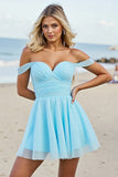 Off The Shoulder Light Blue A Line Homecoming Dress